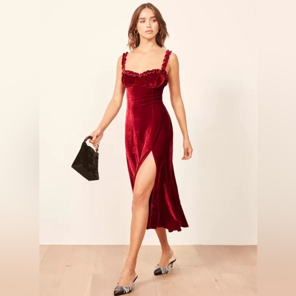 Reformation Pyrenees Red Velvet Dress